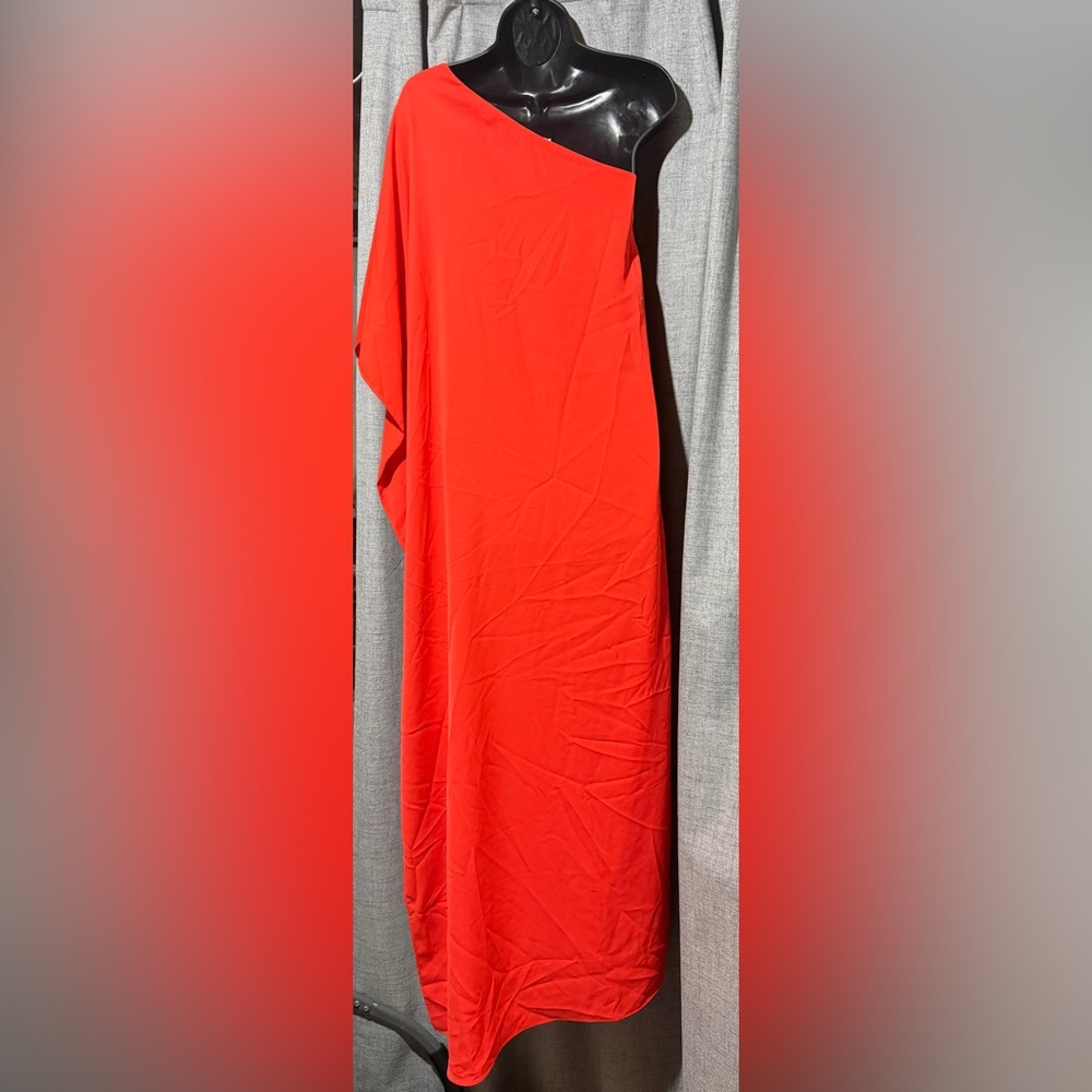 Elegant One Shoulder Orange Maxi Dress - Picture 2 of 3